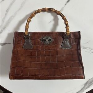 Rare Dooney & Bourke Brown Crocodile Satchel with Bamboo Handles